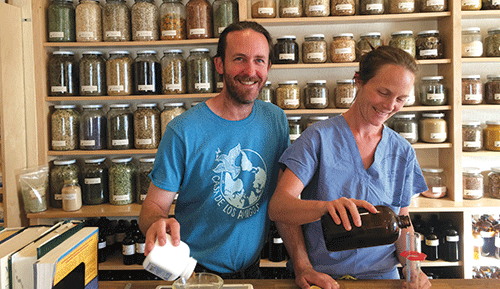 Benjamin Zappin and Ingrid Bauer at Five Flavors, an herbal apothecary in OaklandPhoto by Jessica K. Parker, L.Ac, MTCM, Root & Stem