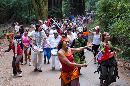 Artists on parade in Redwood Regional Park at the Art in Nature festival Photo courtesy of Samavesha