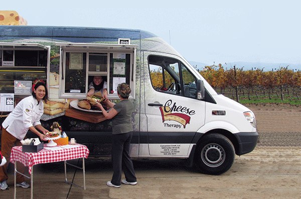 You can find the Cheese Therapy truck “park and sell” locations by viewing the online calendar at CheeseTherapyTruck.com, or by following them on social media. 