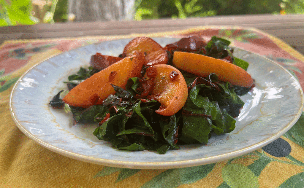 Warm Greens with Peaches and Nutmeg